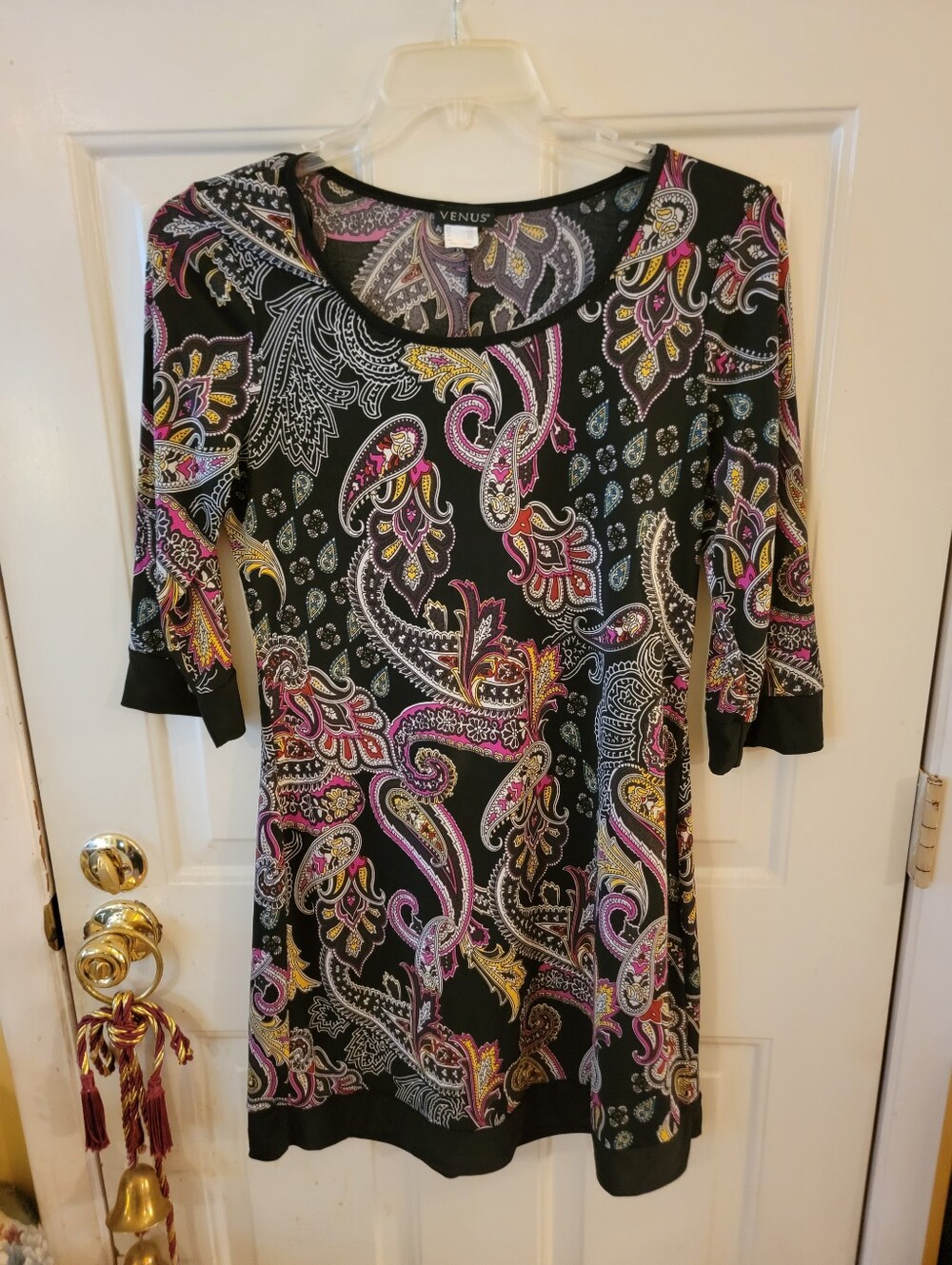 VENUS Black Paisley-Print Scoop Neck Dress with Pink & Yellow Accents